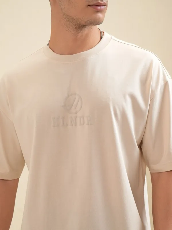 Highlander Men Cream Printed Round Neck Oversized Fit T-Shirt