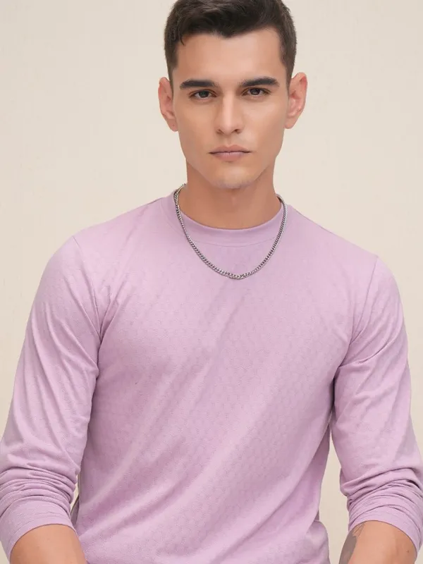Highlander Men Mauve Self Design Relaxed Fit T-Shirt