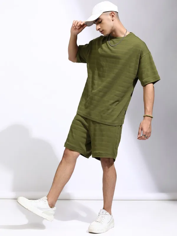 Highlander Men Olive T-Shirt With Shorts Co-Ords