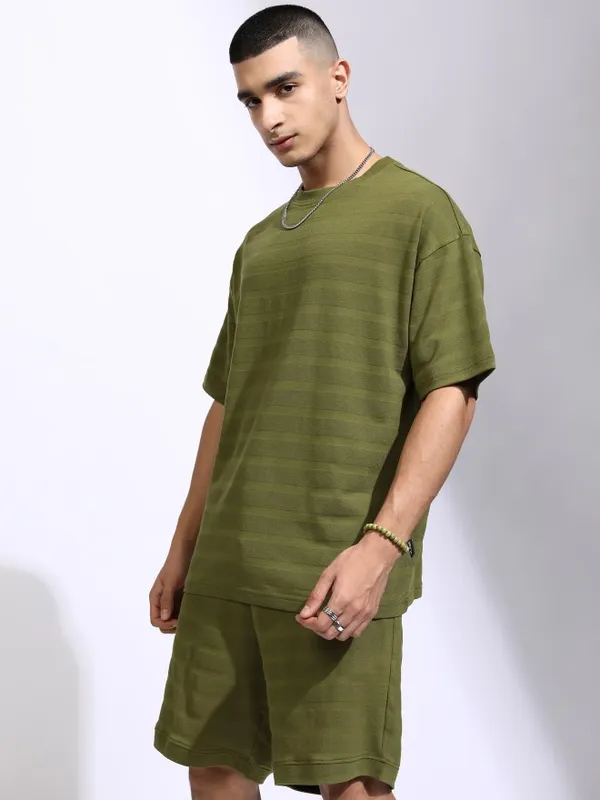 Highlander Men Olive T-Shirt With Shorts Co-Ords