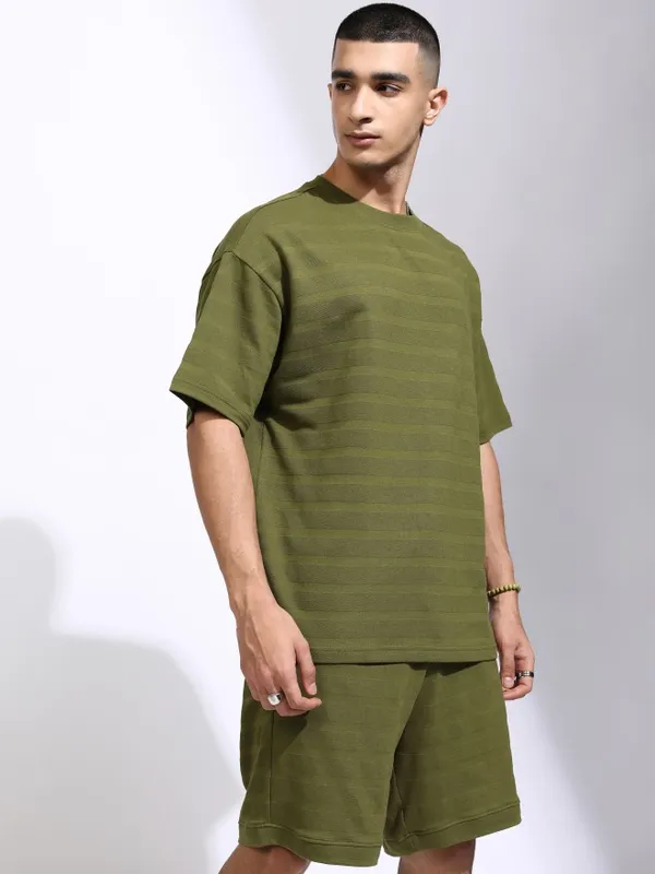 Highlander Men Olive T-Shirt With Shorts Co-Ords