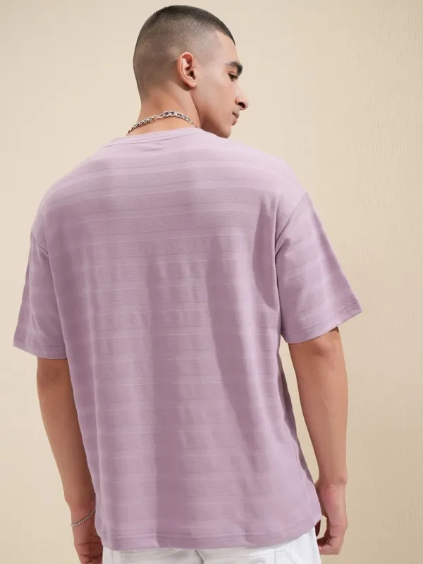 Highlander Men Mauve Self Design Round Neck Oversized Fit T-Shirt
