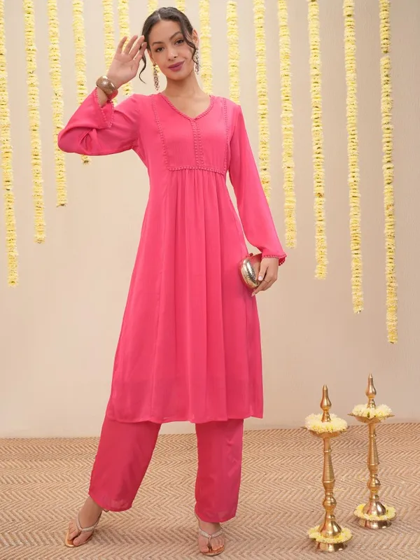 Vishudh Women Magenta Solid A-Line Kurta