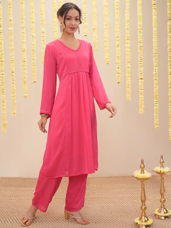 Vishudh Women Magenta Solid A-Line Kurta