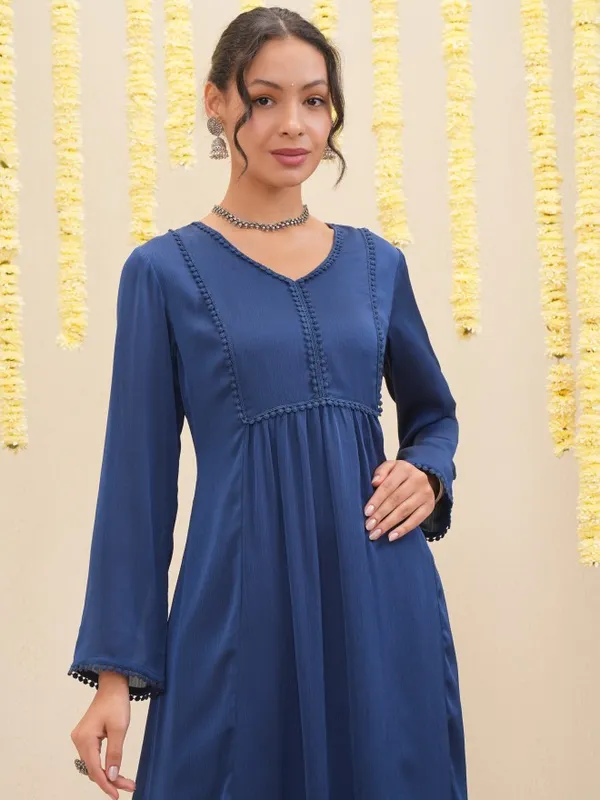 Vishudh Women Navy Blue Solid A-Line Kurta