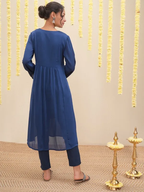 Vishudh Women Navy Blue Solid A-Line Kurta