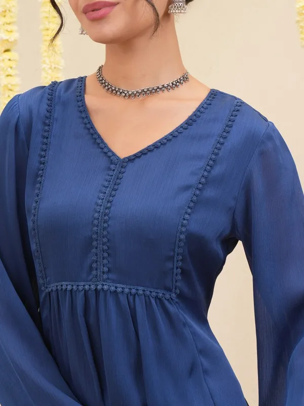 Vishudh Women Navy Blue Solid A-Line Kurta