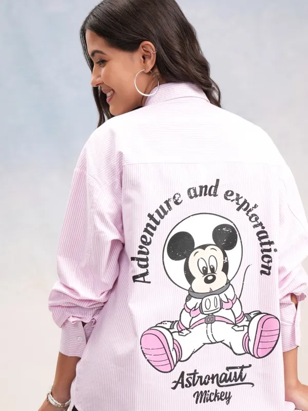 Disney By Tokyo Talkies Women Pink Mickey Mouse Printed Casual Shirt