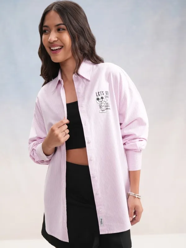 Disney By Tokyo Talkies Women Pink Mickey Mouse Printed Casual Shirt