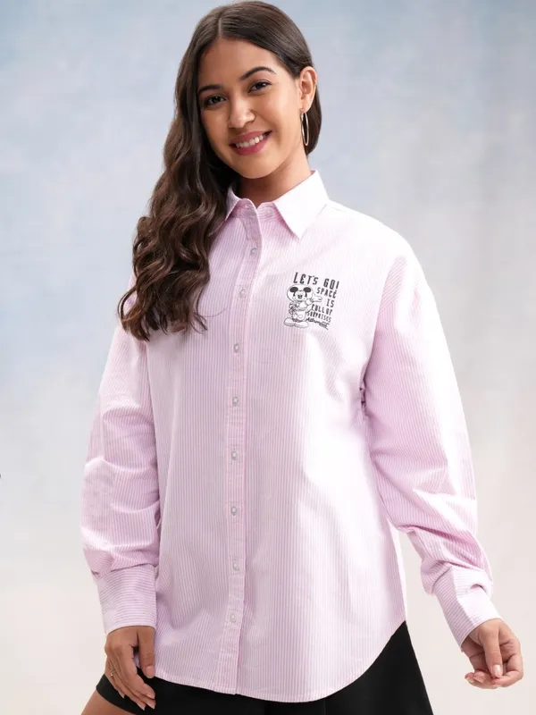 Mickey Mouse Women Printed Oversized Fit Casual Shirt