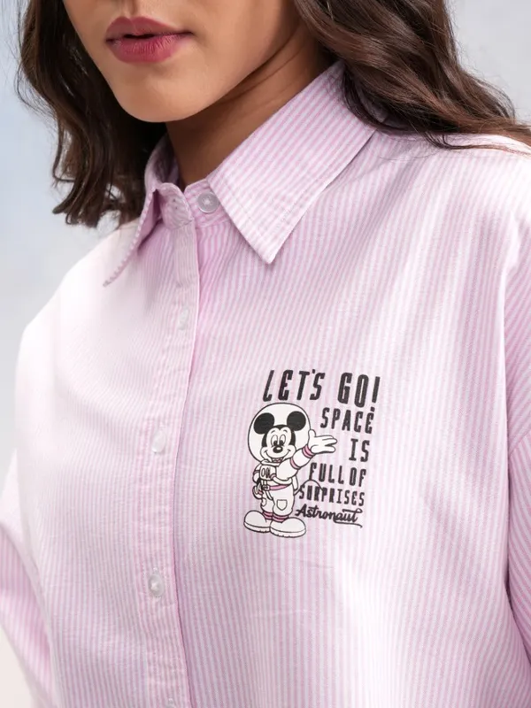 Mickey Mouse Women Printed Oversized Fit Casual Shirt