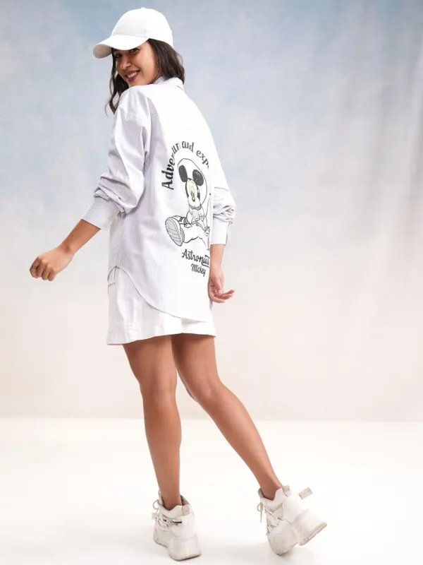 Mickey Mouse Women Printed Oversized Fit Casual Shirt