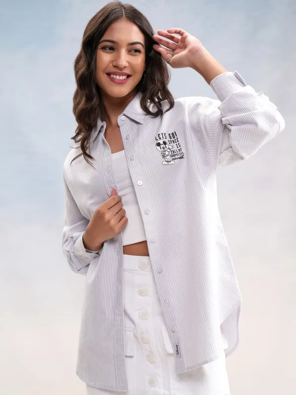 Mickey Mouse Women Printed Oversized Fit Casual Shirt