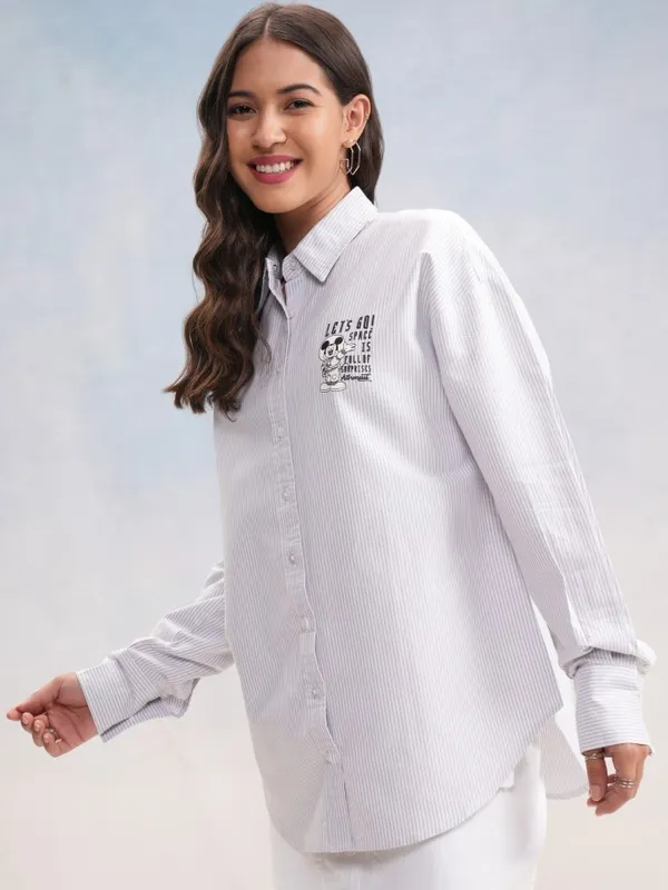 Mickey Mouse Women Printed Oversized Fit Casual Shirt