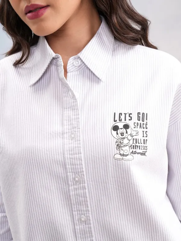 Mickey Mouse Women Printed Oversized Fit Casual Shirt