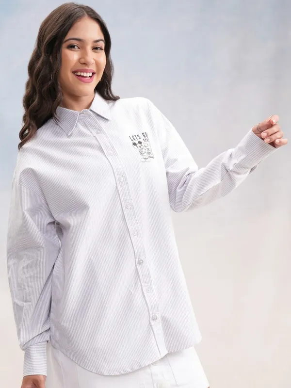 Mickey Mouse Women Printed Oversized Fit Casual Shirt
