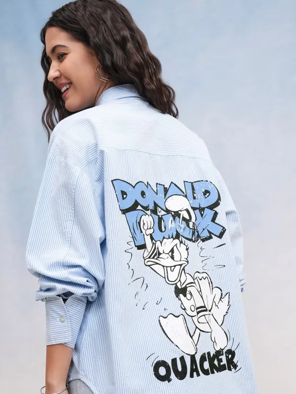 Donald Duck Women Printed Oversized Fit Casual Shirt