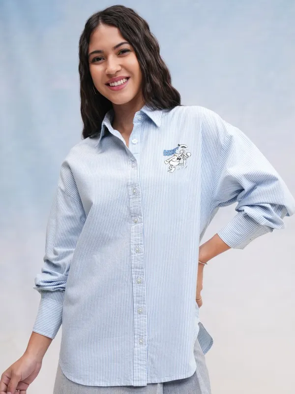 Donald Duck Women Printed Oversized Fit Casual Shirt