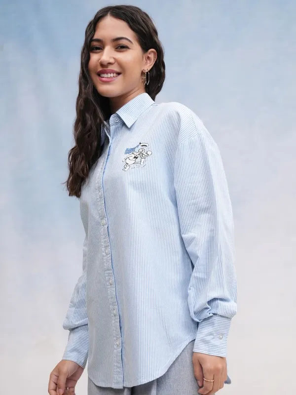Donald Duck Women Printed Oversized Fit Casual Shirt