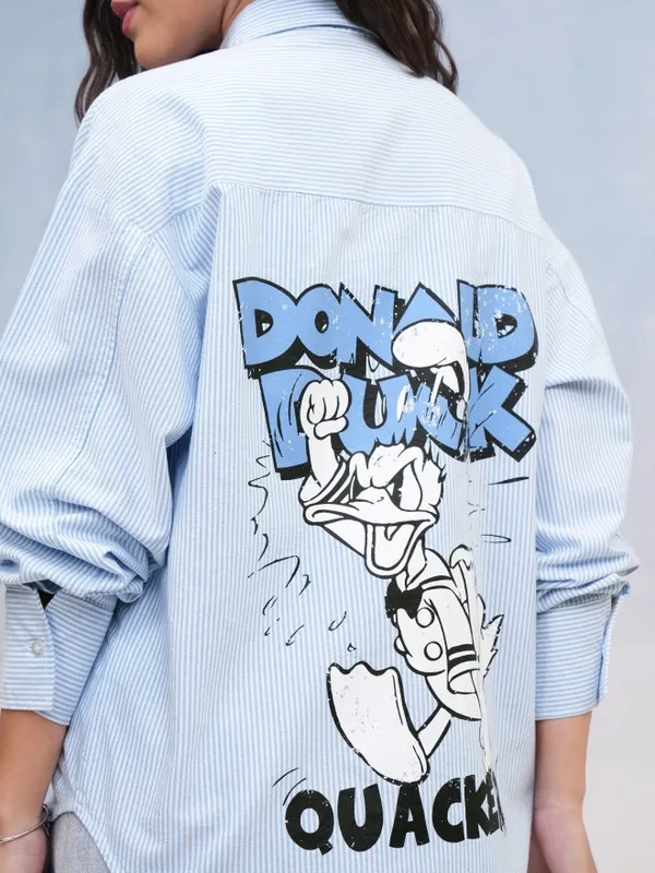 Donald Duck Women Printed Oversized Fit Casual Shirt