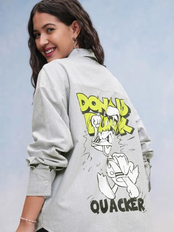 Donald Duck Women Printed Oversized Fit Casual Shirt