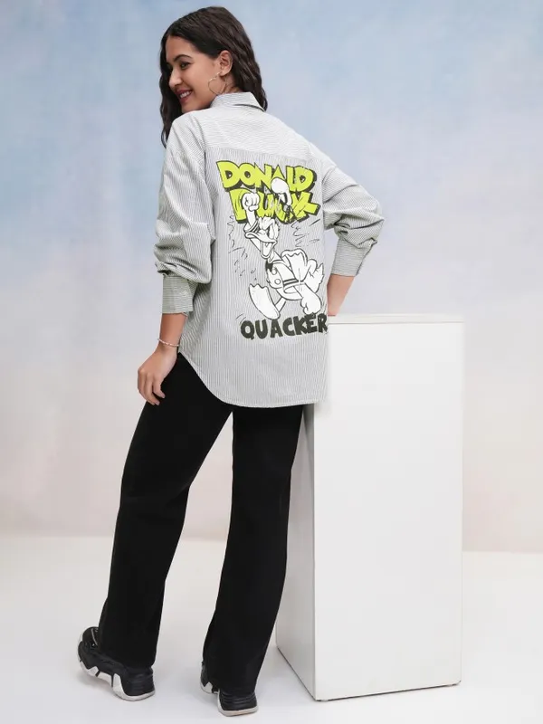 Donald Duck Women Printed Oversized Fit Casual Shirt