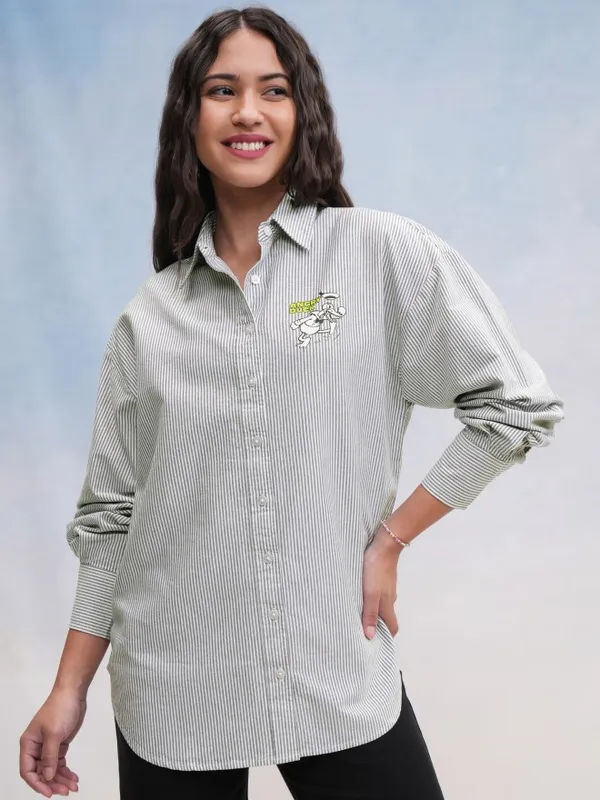 Donald Duck Women Printed Oversized Fit Casual Shirt