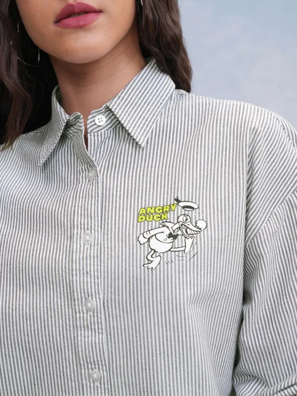 Donald Duck Women Printed Oversized Fit Casual Shirt