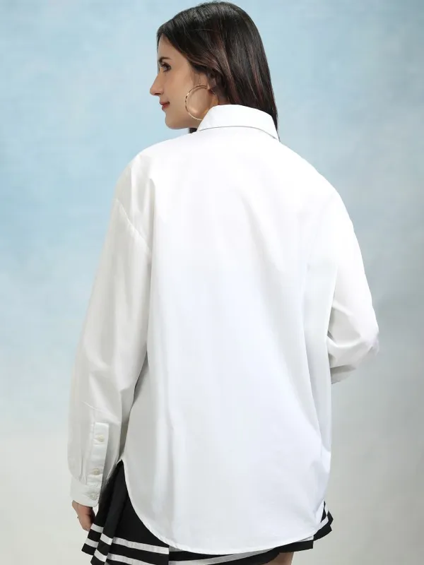 Tokyo Talkies Women Off White Solid Regular Fit Casual Shirt
