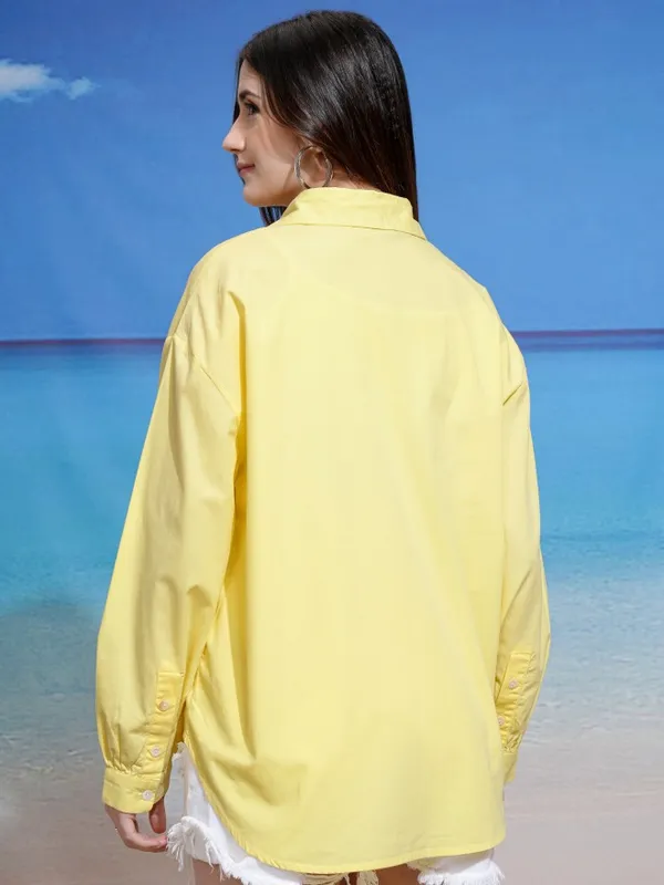 Tokyo Talkies Women Yellow Solid Regular Fit Casual Shirt