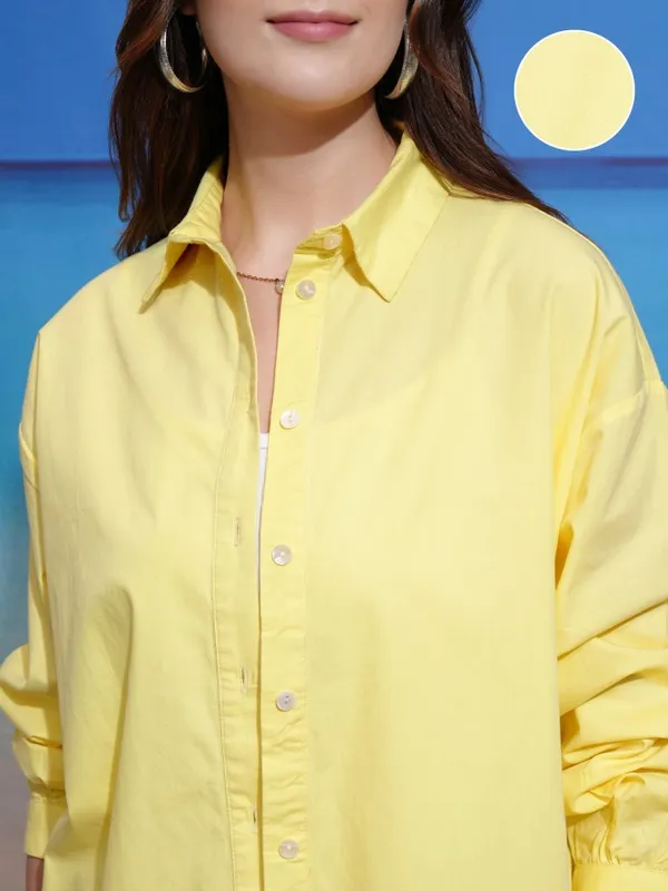 Tokyo Talkies Women Yellow Solid Regular Fit Casual Shirt