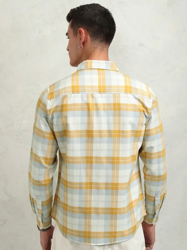 Highlander Men Mustard Checked Regular Fit Casual Shirt