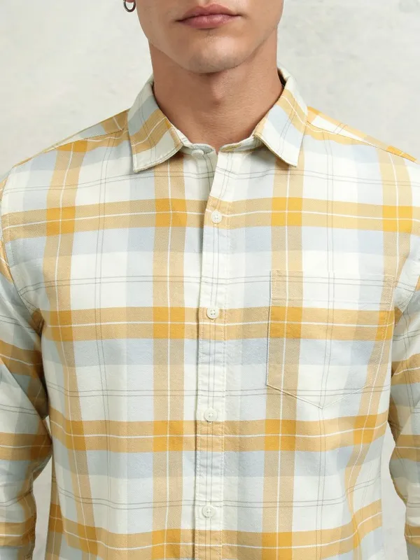 Highlander Men Mustard Checked Regular Fit Casual Shirt