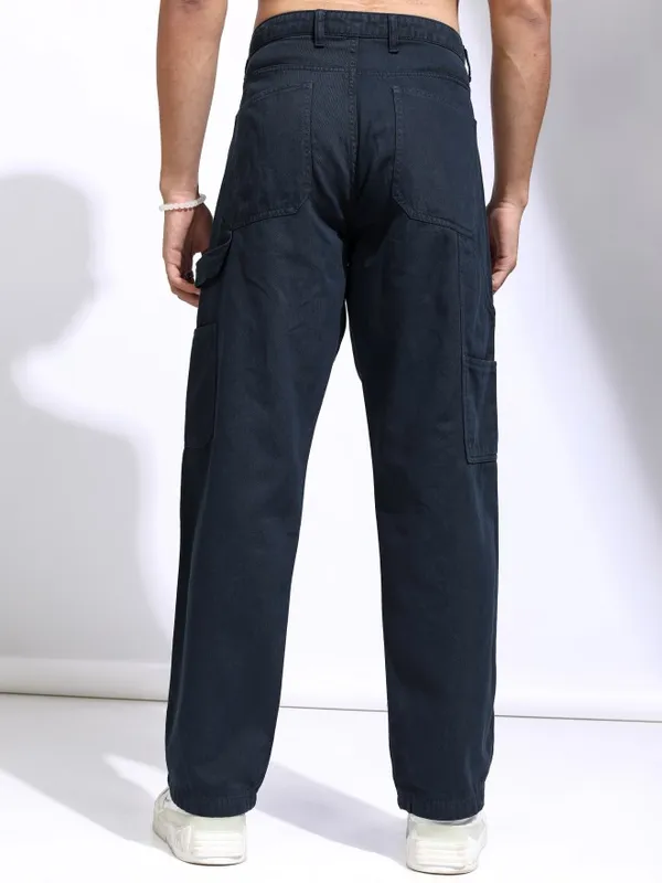 Highlander Men Blue Straight Fit Solid Cargos
