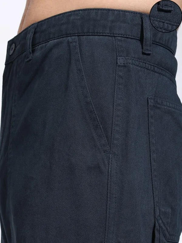Highlander Men Blue Straight Fit Solid Cargos