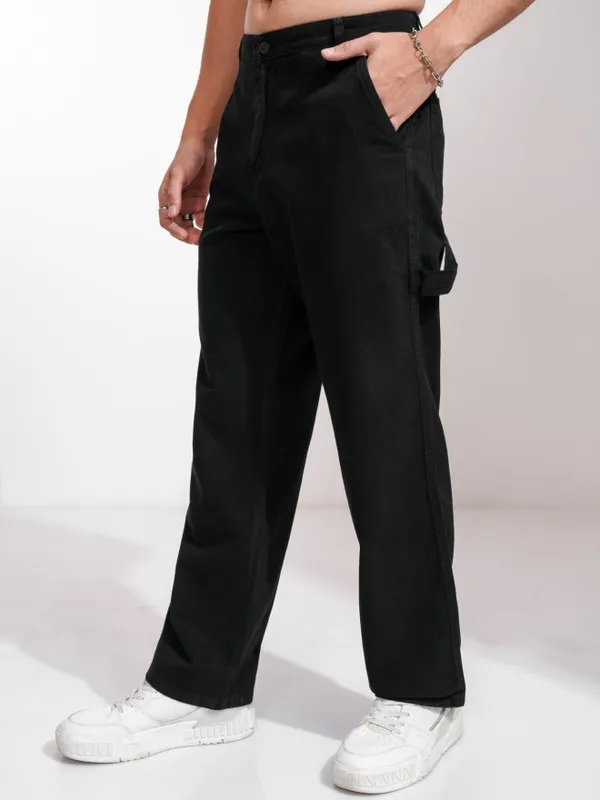 Highlander Men Black Carpenter Fit Solid Cargo