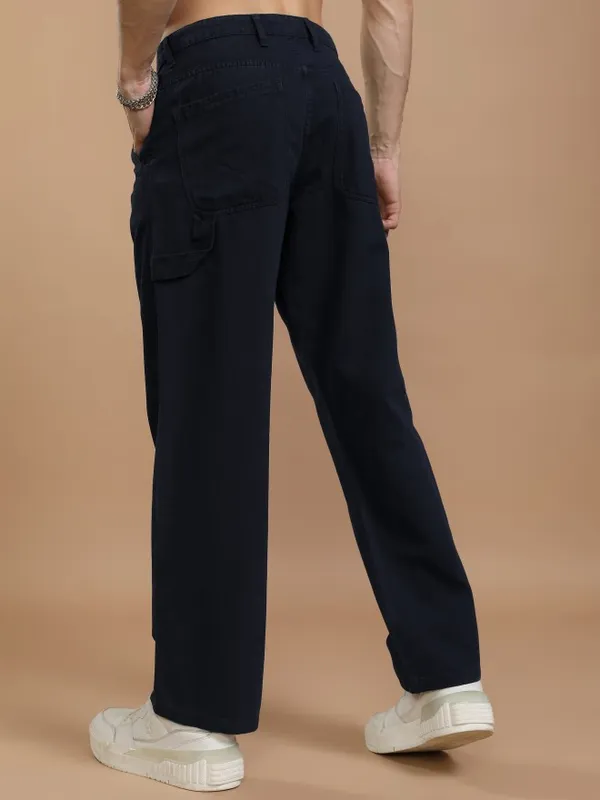 Highlander Men Blue Straight Fit Solid Cargos