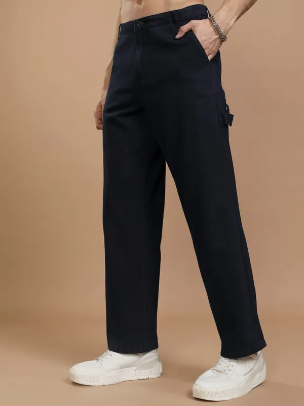 Highlander Men Blue Straight Fit Solid Cargos