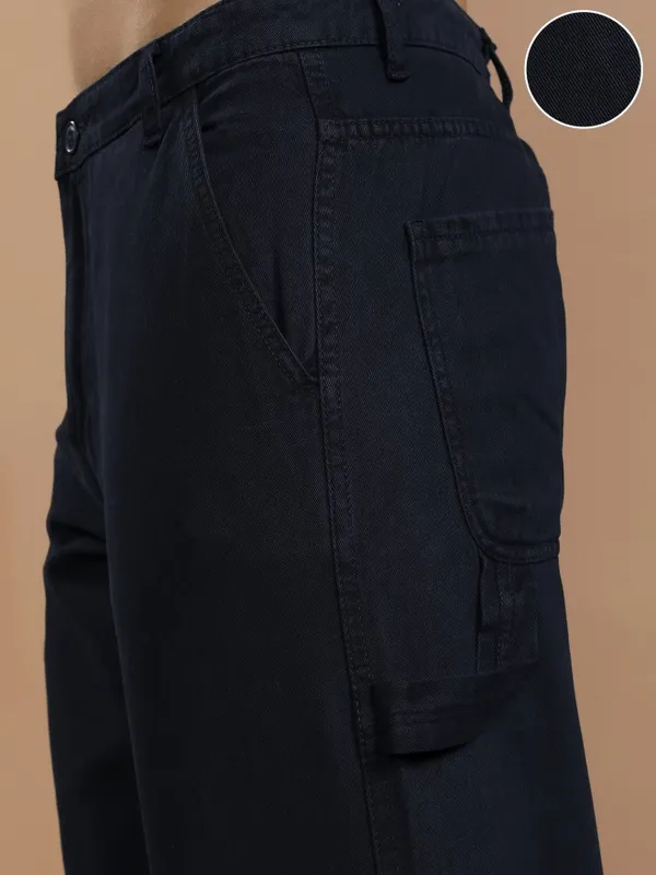 Highlander Men Blue Straight Fit Solid Cargos