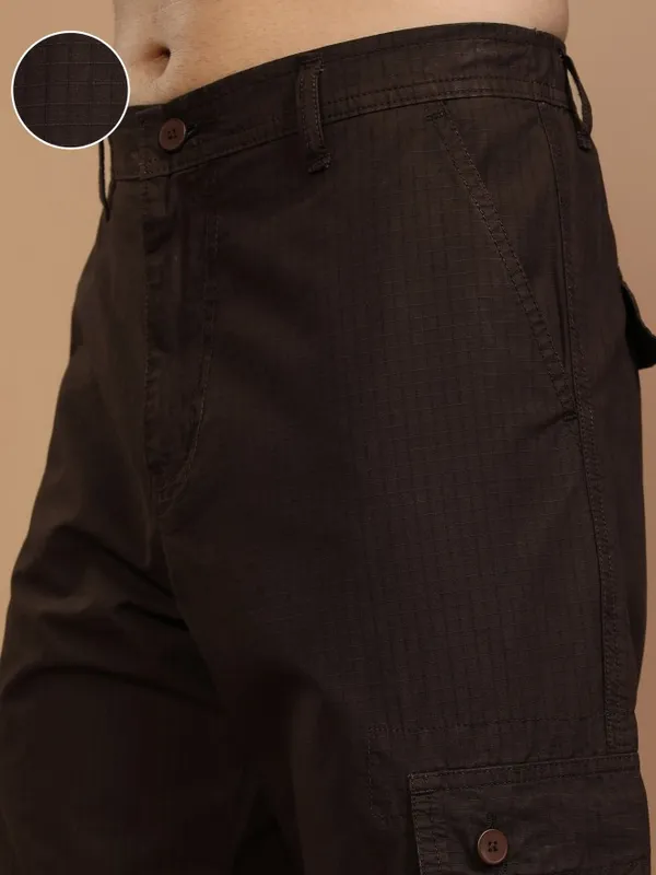 Highlander Men Brown Straight Fit Solid Cargos