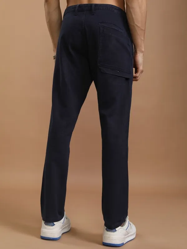 Highlander Men Blue Straight Fit Solid Casual Trousers