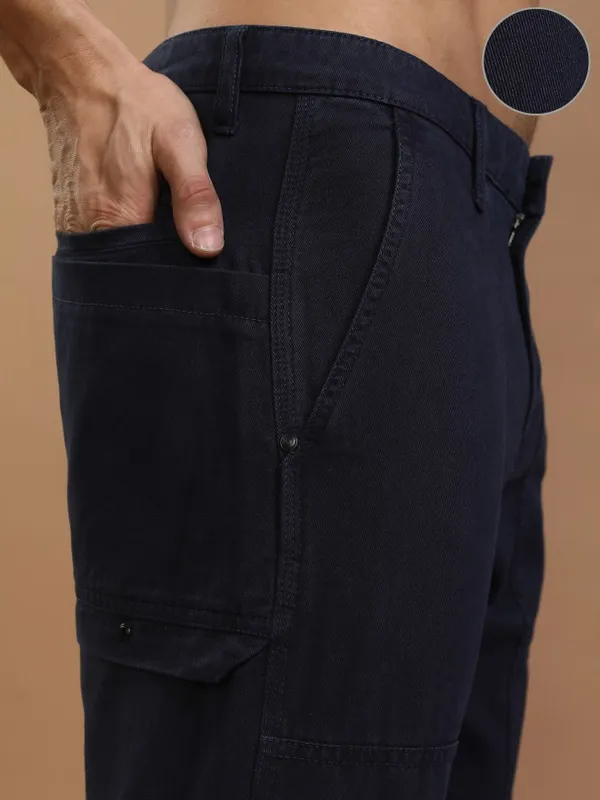 Highlander Men Blue Straight Fit Solid Casual Trousers