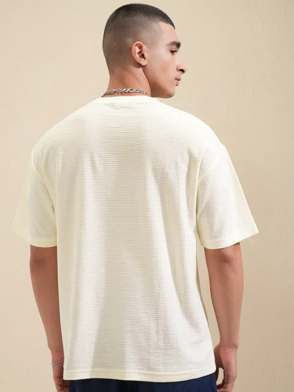 Highlander Men Off White Solid Round Neck Oversized Fit T-Shirt