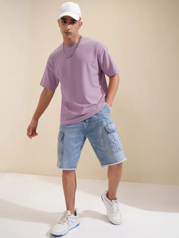 Highlander Men Mauve Solid Round Neck Oversized Fit T-Shirt