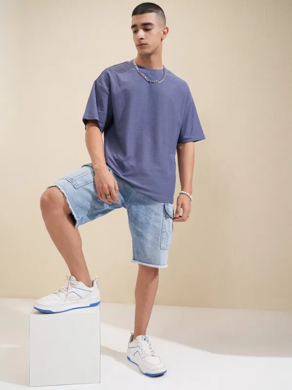 Highlander Men Purple Solid Round Neck Oversized Fit T-Shirt
