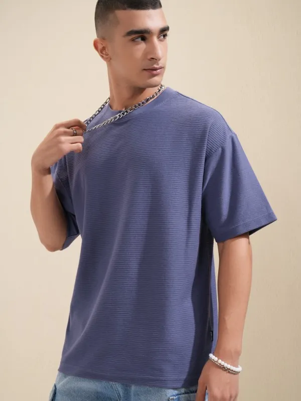 Highlander Men Purple Solid Round Neck Oversized Fit T-Shirt