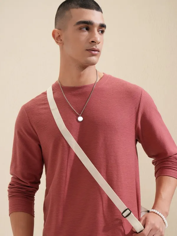 Highlander Men Rust Solid Round Neck Relaxed Fit T-Shirt