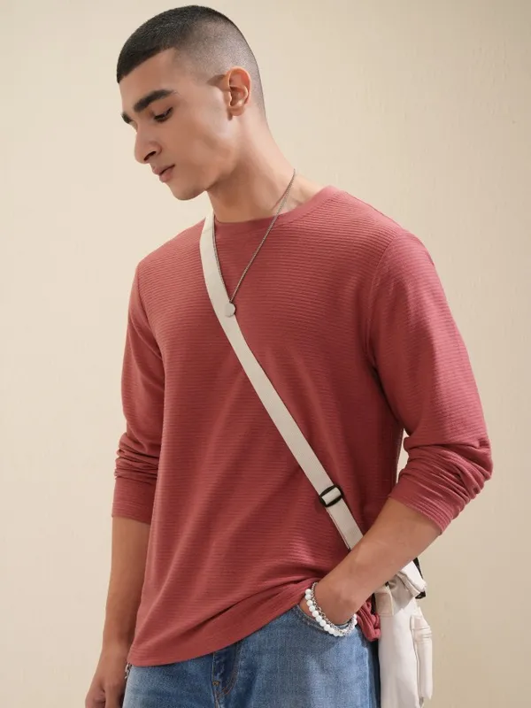 Highlander Men Rust Solid Round Neck Relaxed Fit T-Shirt