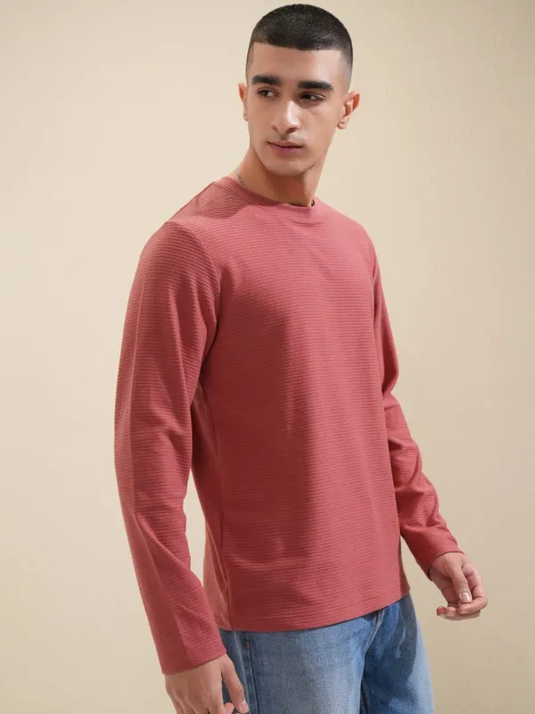 Highlander Men Rust Solid Round Neck Relaxed Fit T-Shirt