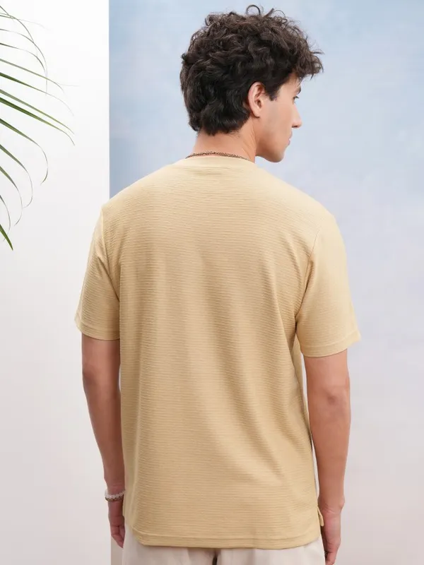 Highlander Men Beige Self Design Relaxed Fit T-Shirt
